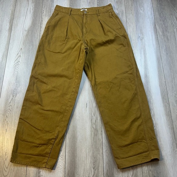 Uniqlo Pants - Uniqlo Denim Pleated Trousers Womens 29x30 Mustard Yellow Pants Baggy Loose